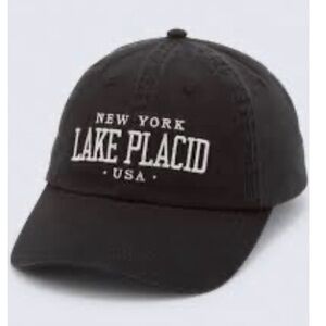 Lake Placid New York  Adjustable Hat Black With White Writing Adult One size